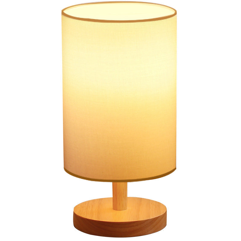 Traditional Japanese Cylinder Wood Fabric 1-Light Table Lamp for the Living Room
