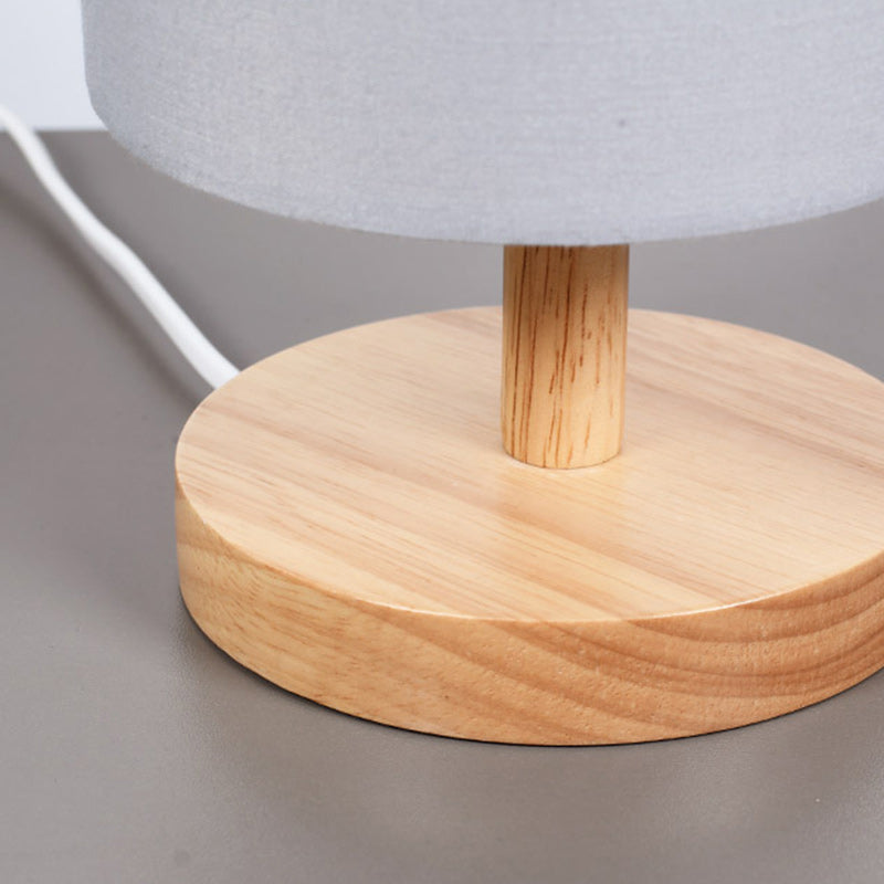 Traditional Japanese Cylinder Wood Fabric 1-Light Table Lamp for the Living Room