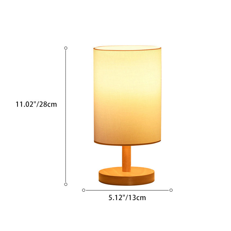 Traditional Japanese Cylinder Wood Fabric 1-Light Table Lamp for the Living Room