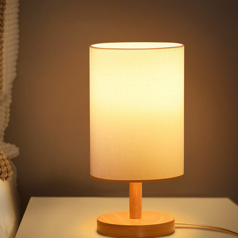 Traditional Japanese Cylinder Wood Fabric 1-Light Table Lamp for the Living Room