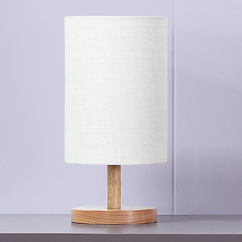 Traditional Japanese Cylinder Wood Fabric 1-Light Table Lamp for the Living Room