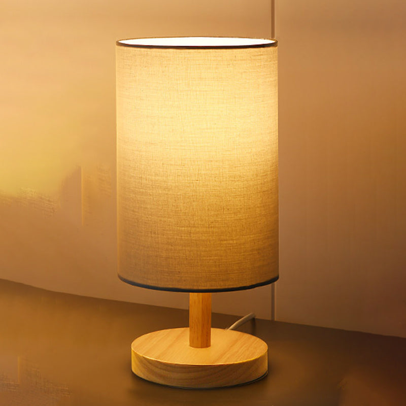 Traditional Japanese Cylinder Wood Fabric 1-Light Table Lamp for the Living Room