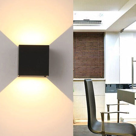 Modern Minimalist Waterproof Cube Up Down Aluminum Glass Induction LED Wall Light Lamps For Bedroom