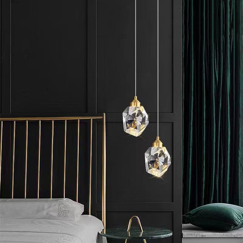 Luxury Diamond Cube Crystal Iron LED Pendant Light For Bedroom