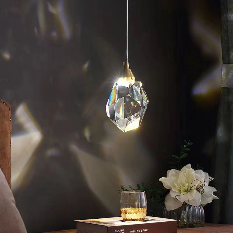 Luxury Diamond Cube Crystal Iron LED Pendant Light For Bedroom