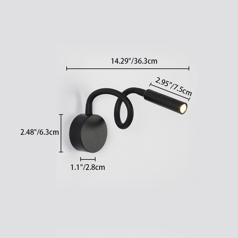 Modern Minimalist Iron Round Flexible Bend Tube LED Reading Lamp Wall Sconce Lamp for Bedroom