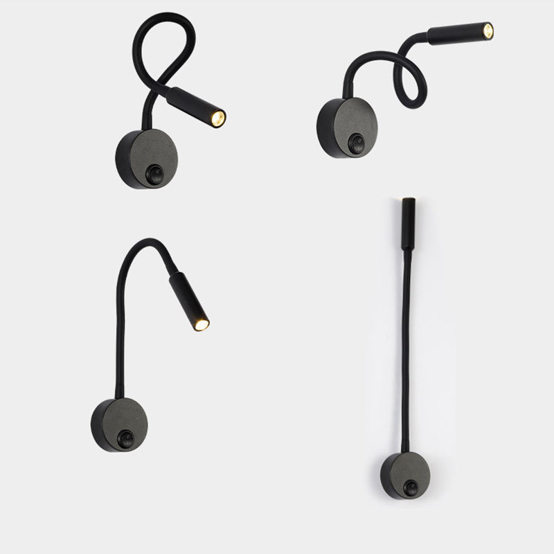 Modern Minimalist Iron Round Flexible Bend Tube LED Reading Lamp Wall Sconce Lamp for Bedroom