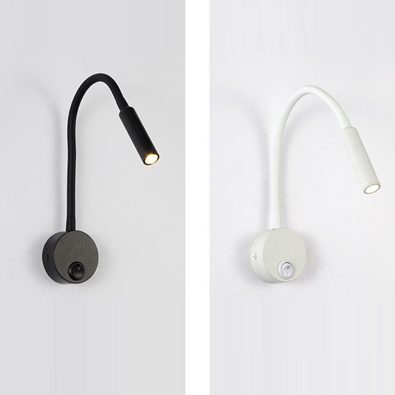 Modern Minimalist Iron Round Flexible Bend Tube LED Reading Lamp Wall Sconce Lamp for Bedroom