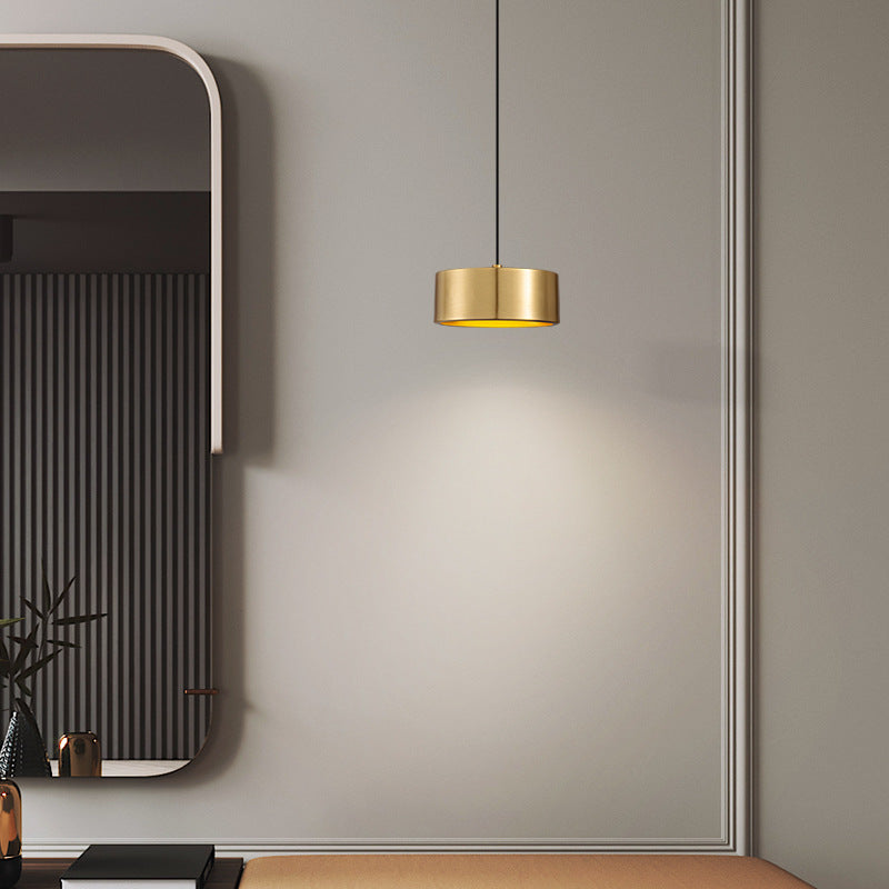 Minimalistic Round Cylinder Iron LED Pendant Light for Bedroom