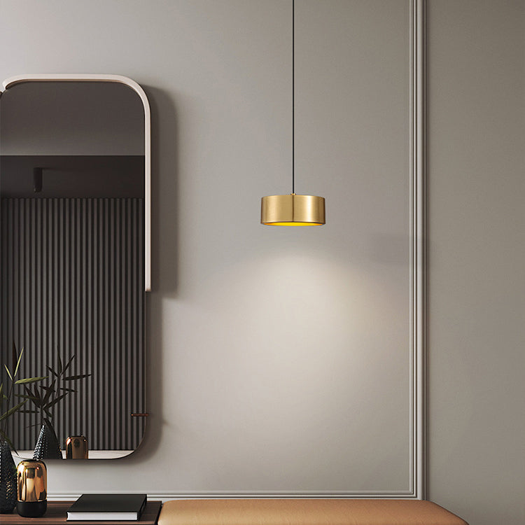 Minimalistic Round Cylinder Iron LED Pendant Light for Bedroom