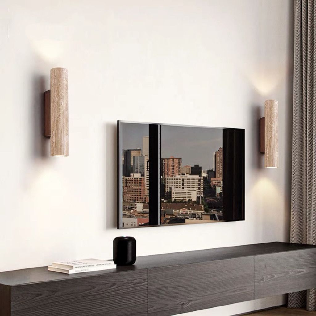 Nordivea Travertine Wall Light | Scandinavian Design | 2-Light | Wood & Travertine