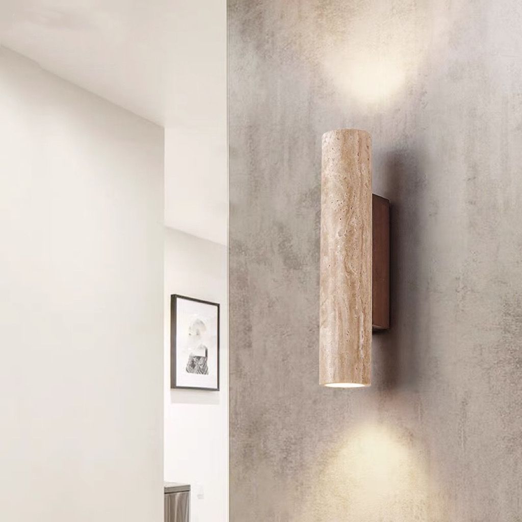 Nordivea Travertine Wall Light | Scandinavian Design | 2-Light | Wood & Travertine