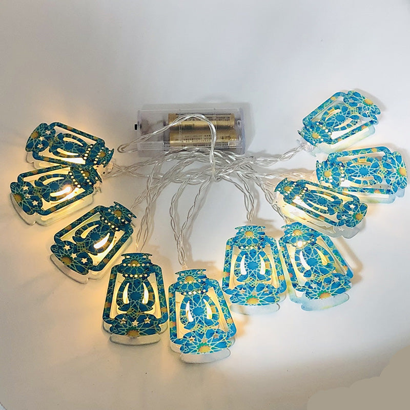 Contemporary Boho Iron Lantern Teardrop Star LED String Lights Outdoor Lighting For Garden