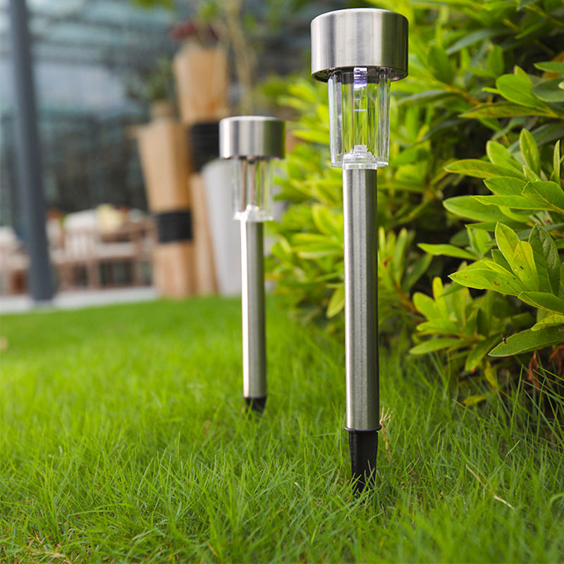 Modern simplicity solar waterproof stainless steel cylinder LED landscape lighting outdoor light for the garden