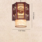 Traditional Chinese Wood-PVC Cylinder Lantern Carved Fish 1-Light Pendant Lamp for the Dining Room