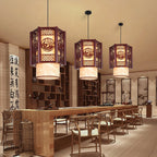 Traditional Chinese Wood-PVC Cylinder Lantern Carved Fish 1-Light Pendant Lamp for the Dining Room