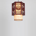 Traditional Chinese Wood-PVC Cylinder Lantern Carved Fish 1-Light Pendant Lamp for the Dining Room