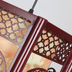 Traditional Chinese Wood-PVC Cylinder Lantern Carved Fish 1-Light Pendant Lamp for the Dining Room