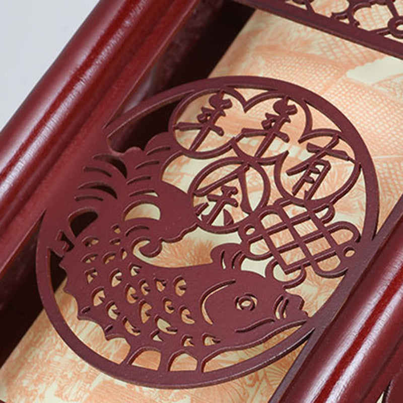 Traditional Chinese Wood-PVC Cylinder Lantern Carved Fish 1-Light Pendant Lamp for the Dining Room