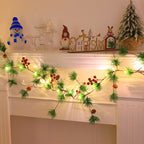 Modern Art Deco Battery Copper Plastic Leaf Bell Pine Needle Red Fruit Christmas Decoration LED String Lights For Bedroom