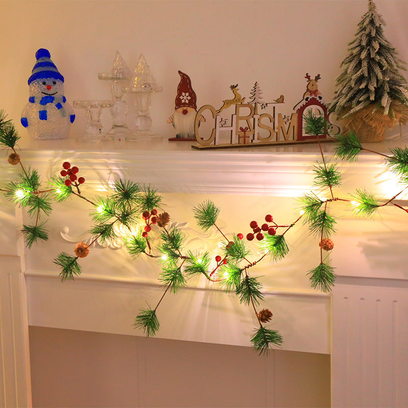 Modern Art Deco Battery Copper Plastic Leaf Bell Pine Needle Red Fruit Christmas Decoration LED String Lights For Bedroom