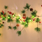 Modern Art Deco Battery Copper Plastic Leaf Bell Pine Needle Red Fruit Christmas Decoration LED String Lights For Bedroom