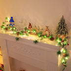 Modern Art Deco Battery Copper Plastic Leaf Bell Pine Needle Red Fruit Christmas Decoration LED String Lights For Bedroom