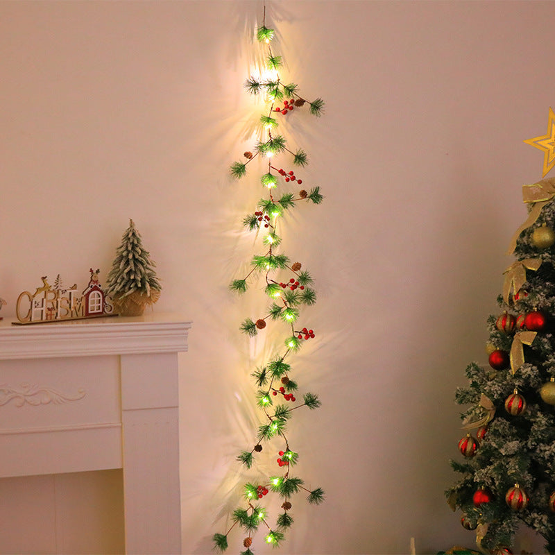 Modern Art Deco Battery Copper Plastic Leaf Bell Pine Needle Red Fruit Christmas Decoration LED String Lights For Bedroom