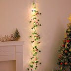 Modern Art Deco Battery Copper Plastic Leaf Bell Pine Needle Red Fruit Christmas Decoration LED String Lights For Bedroom