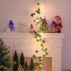 Modern Art Deco Battery Copper Plastic Leaf Bell Pine Needle Red Fruit Christmas Decoration LED String Lights For Bedroom