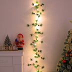 Modern Art Deco Battery Copper Plastic Leaf Bell Pine Needle Red Fruit Christmas Decoration LED String Lights For Bedroom