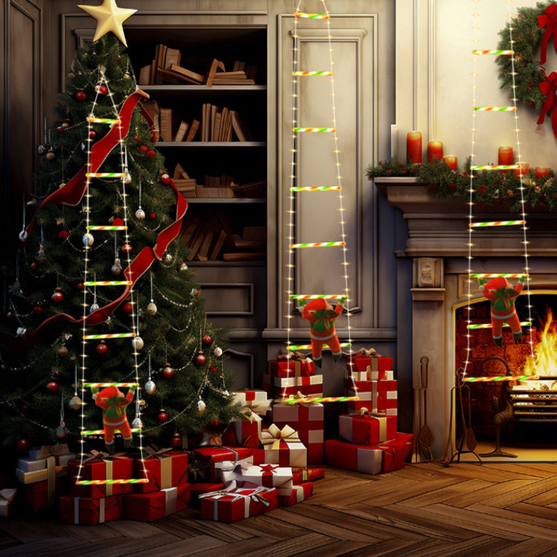 Modern Art Deco Waterproof USB Leather Cord Santa Climbing Ladder Christmas Decoration LED String Lights Outdoor Light For Outdoor Patio
