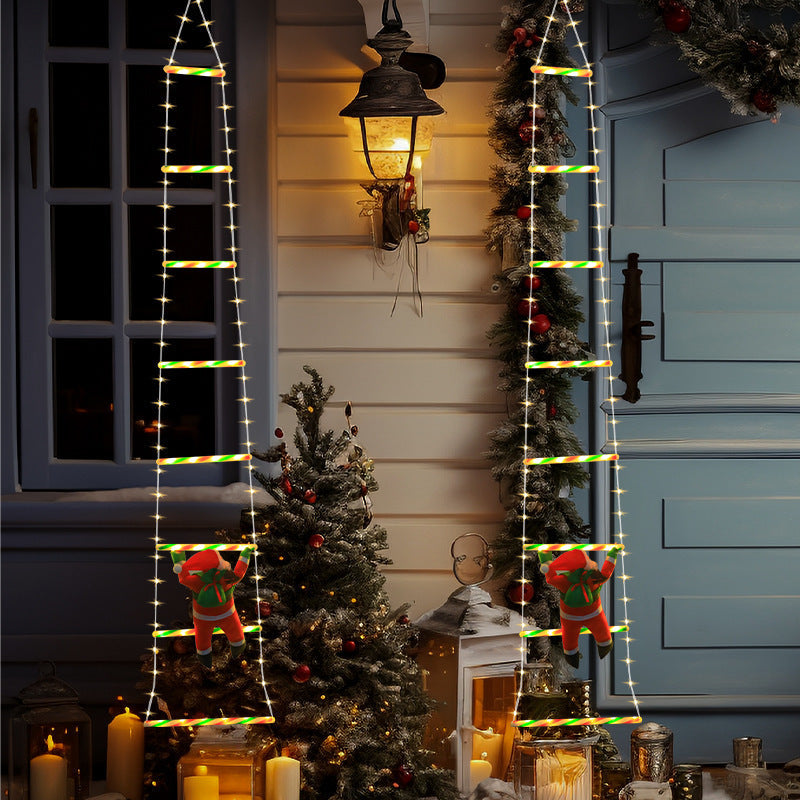 Modern Art Deco Waterproof USB Leather Cord Santa Climbing Ladder Christmas Decoration LED String Lights Outdoor Light For Outdoor Patio