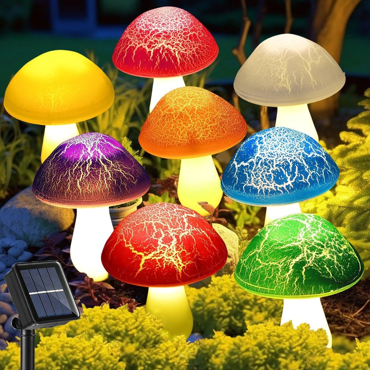 Modern Art Deco Solar Waterproof PVC Cracked Mushroom Decorative LED String Light Outdoor Light For Garden