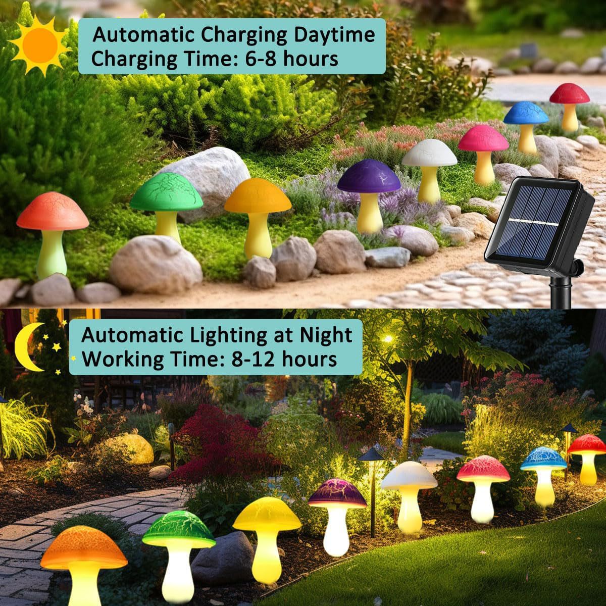 Modern Art Deco Solar Waterproof PVC Cracked Mushroom Decorative LED String Light Outdoor Light For Garden
