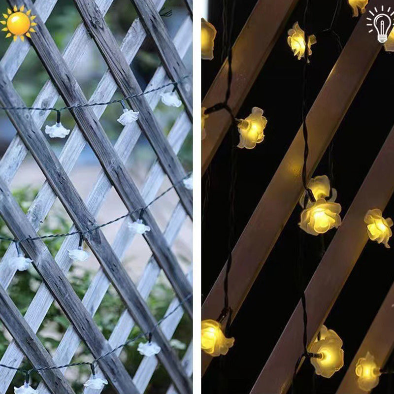 Modern Art Deco Solar Battery Waterproof PVC Rose Romantic Decoration LED String Light For Garden