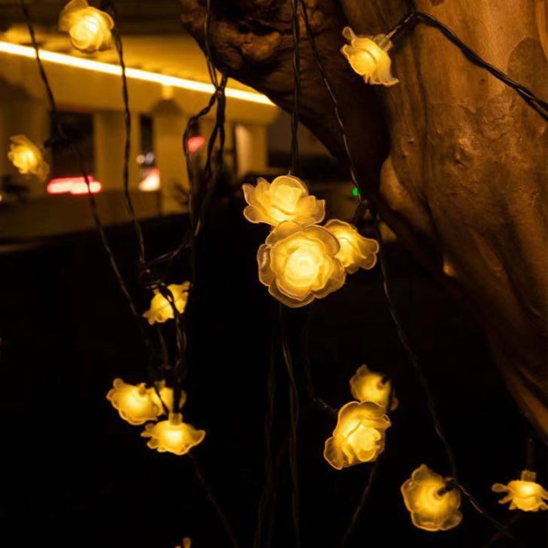 Modern Art Deco Solar Battery Waterproof PVC Rose Romantic Decoration LED String Light For Garden