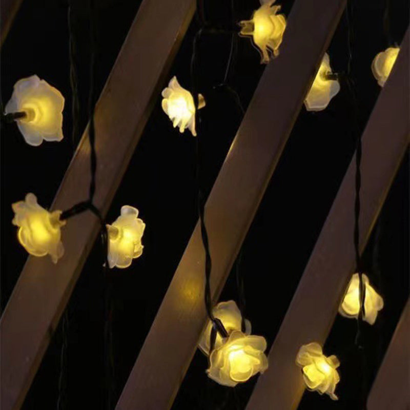 Modern Art Deco Solar Battery Waterproof PVC Rose Romantic Decoration LED String Light For Garden