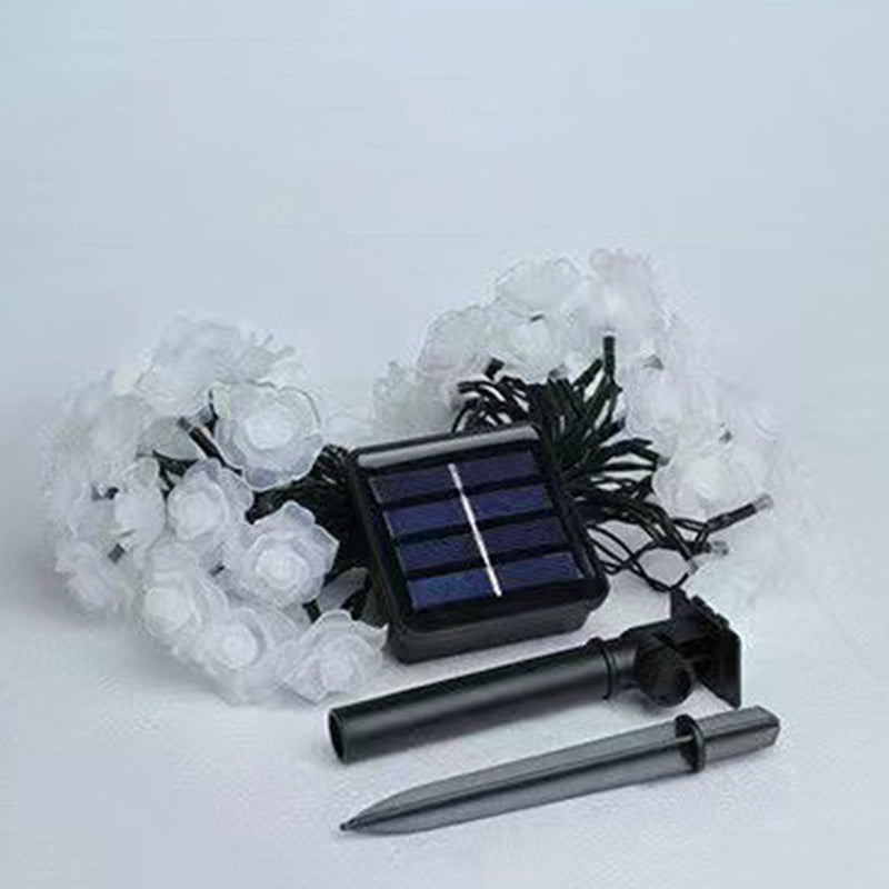 Modern Art Deco Solar Battery Waterproof PVC Rose Romantic Decoration LED String Light For Garden