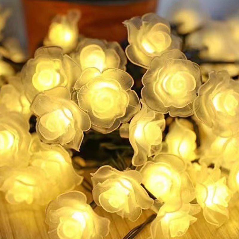 Modern Art Deco Solar Battery Waterproof PVC Rose Romantic Decoration LED String Light For Garden