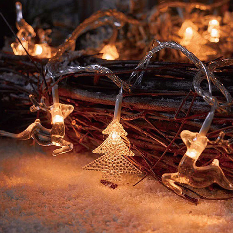 Modern Art Deco Battery USB PVC Deer Snow Star Christmas Tree Decoration LED String Light For Entertainment Room