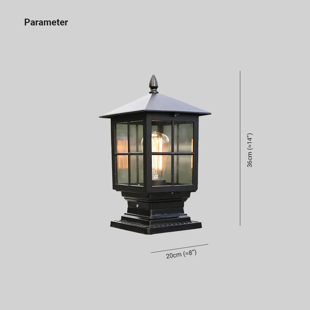 Weather Resistant Outdoor Lantern on Pillar in Black Metal