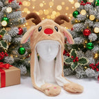 Interactive bunny hat with movable ears and soft plush fabric