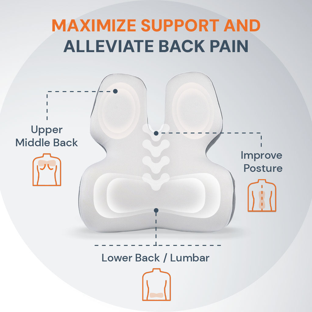 Adjustable Memory Foam Lumbar Support Cushion | Backrest Support for office chair Ergonomic Design for Back Pain Relief at Home, Office & Car