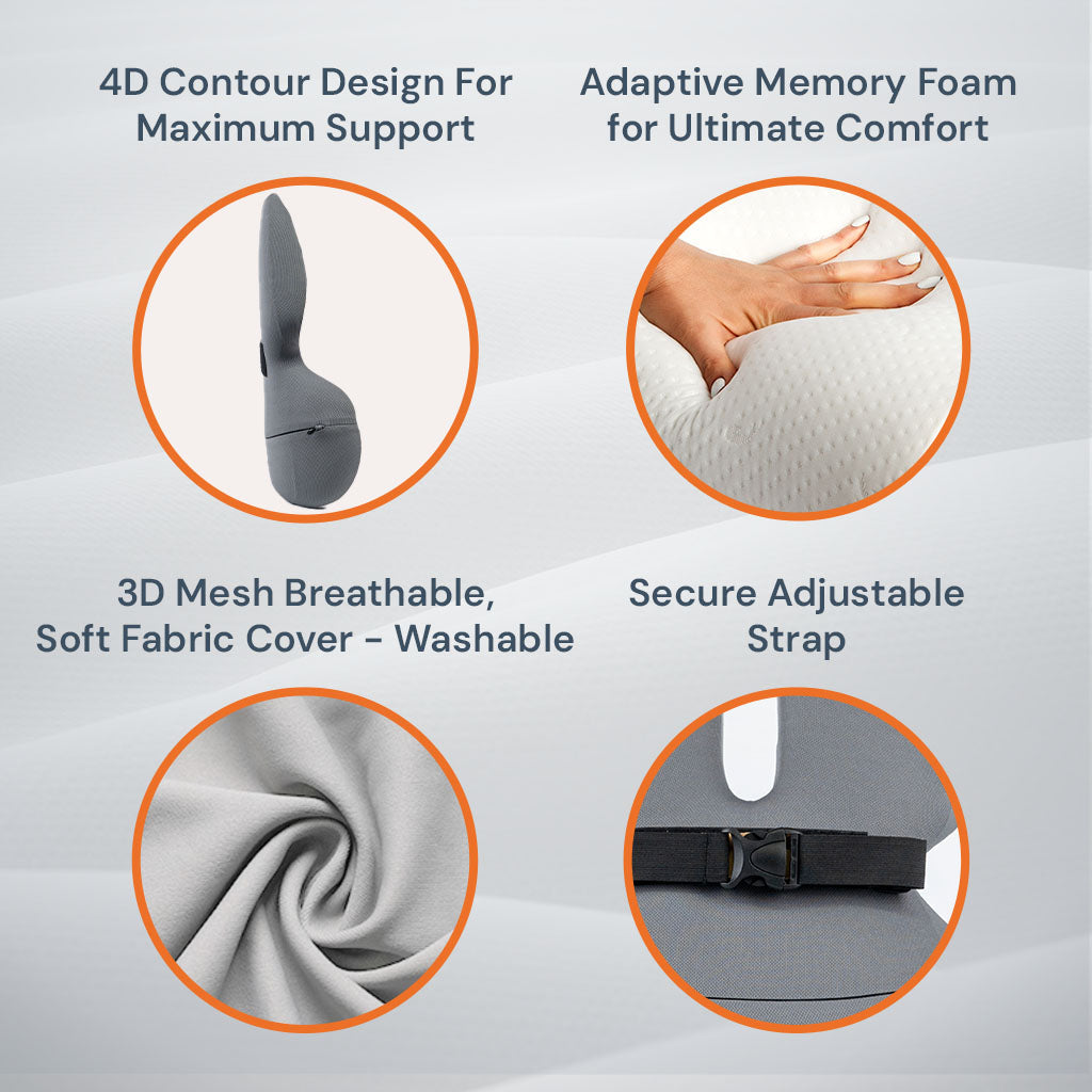 Adjustable Memory Foam Lumbar Support Cushion | Backrest Support for office chair Ergonomic Design for Back Pain Relief at Home, Office & Car