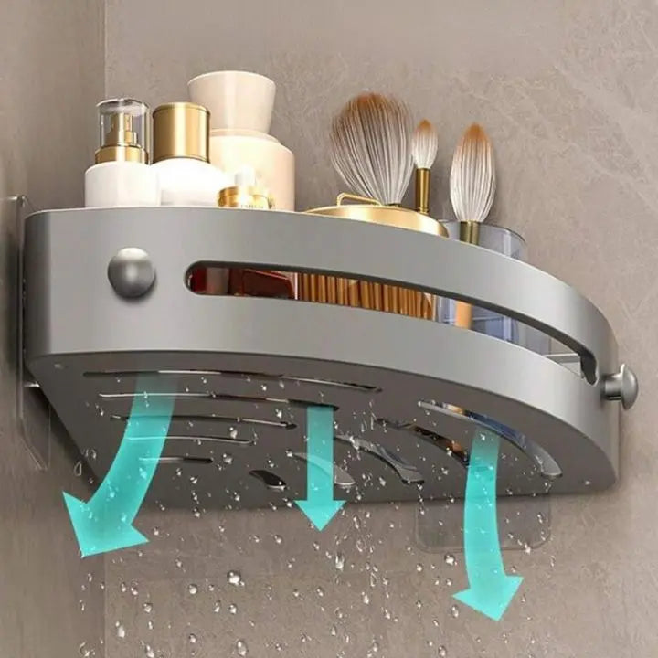 Bathroom Wall Shelf – Stainless Steel Corner Basket with Adhesive Holder