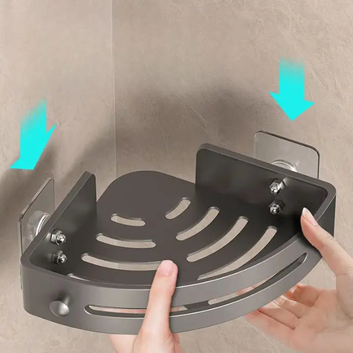 Bathroom Wall Shelf – Stainless Steel Corner Basket with Adhesive Holder