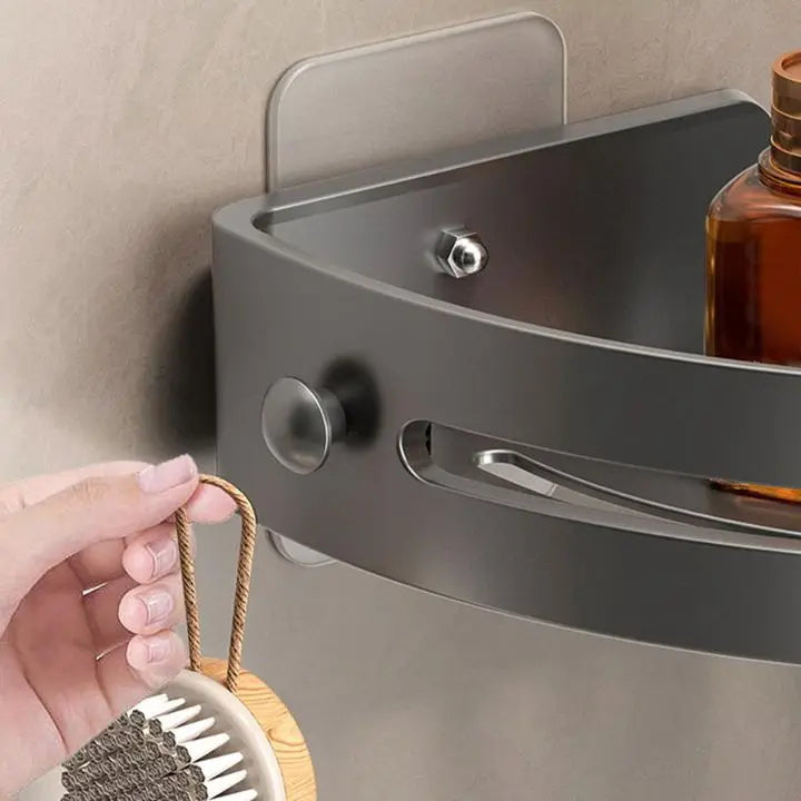 Bathroom Wall Shelf – Stainless Steel Corner Basket with Adhesive Holder