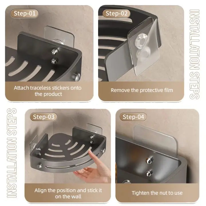 Bathroom Wall Shelf – Stainless Steel Corner Basket with Adhesive Holder