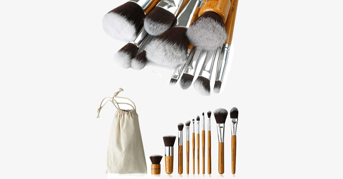Eco-friendly bamboo hairbrush set with free case – A set of 10 make-up brushes for perfect blending